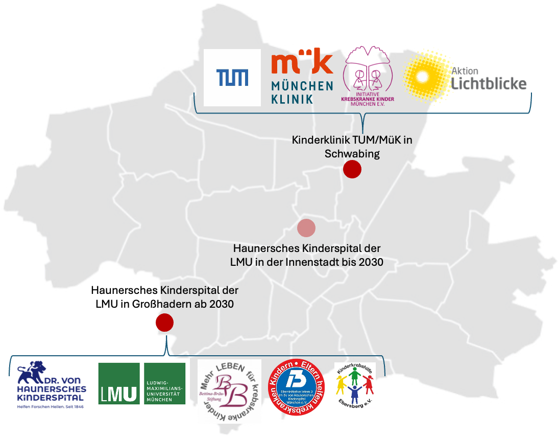 Karte der Münchner Klinikstandorte und beteiligten Initiativen